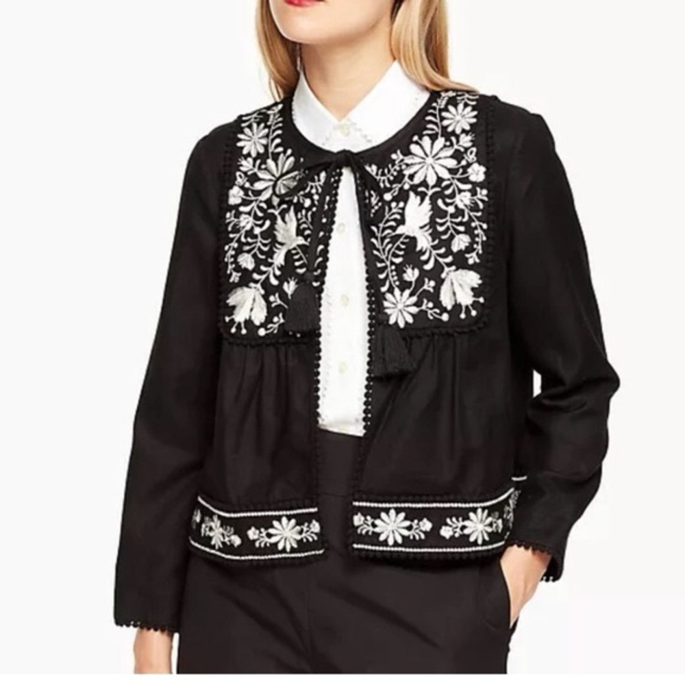Kate Spade Broome Street Black Embroidered Jacket with White Floral NWOT
